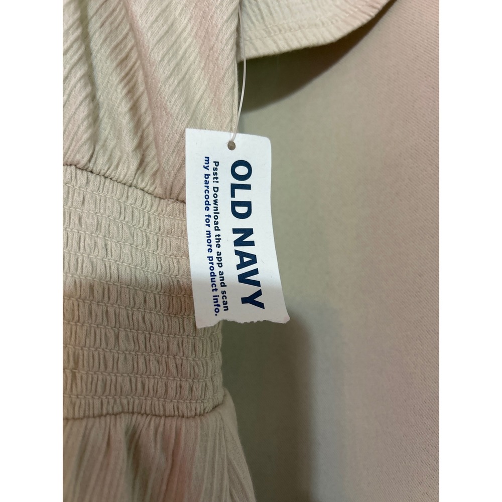 Old Navy Cotton Mini Dress Medium NWT Smocked Waist Flutter Sleeve‎ Beige - Picture 5 of 8